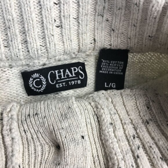 CHAPS 1/4 BUTTON WHITE SWEATER PULLOVER MENS SIZE LARGE - Picture 4 of 4